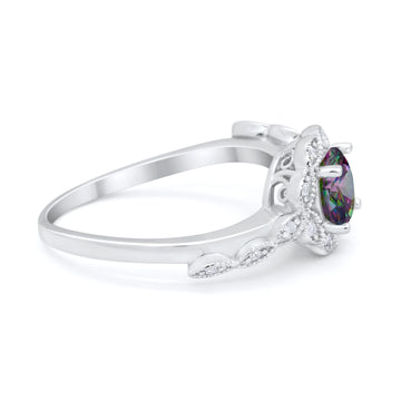 Art Deco Wedding Ring Simulated Rainbow CZ 925 Sterling Silver